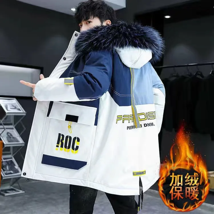 Мужская зимняя парка с хлопковой подкладкой утепленная куртка капюшоном и
