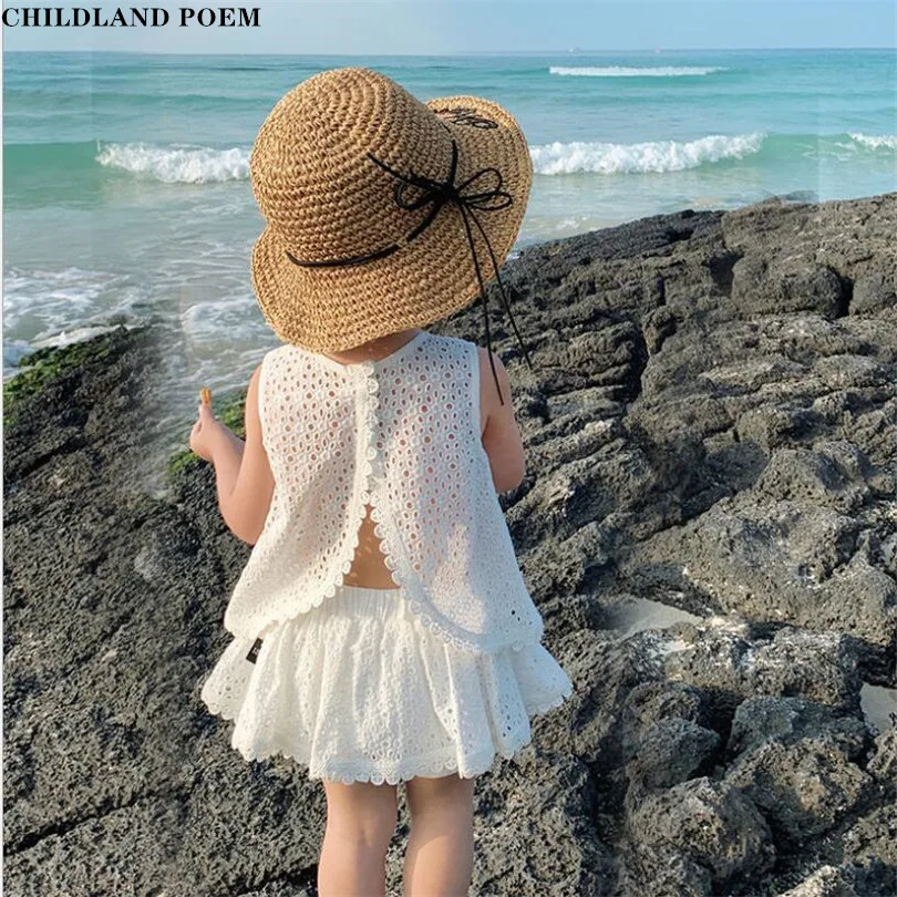 

Baby Girl Clothes Summer Baby Clothing Set Hollow Out Lace Toddler Girls Outfits Sleeveless Vest +Shorts 2pcs Infant Baby Outfit