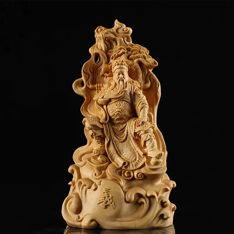 Boxwood 15cm Guan Gong Sculpture Figure Wood Guanyu Feng Shui Statue The Three Kingdoms Collection Home Decor