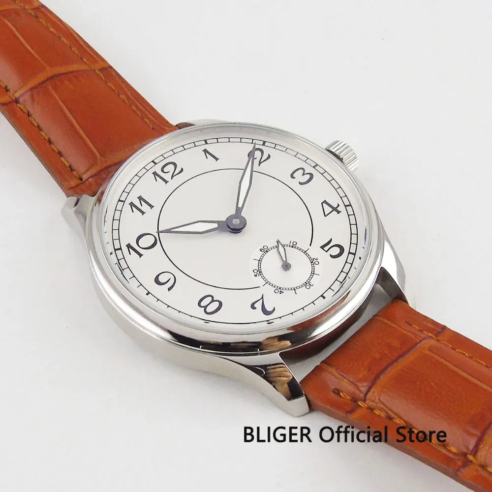 Fashion 44MM White Sterile Dial Polished Case Mechanical Men's Watch 17 Jewels 6498 Hand Winding Movement Wristwatch Men | Наручные