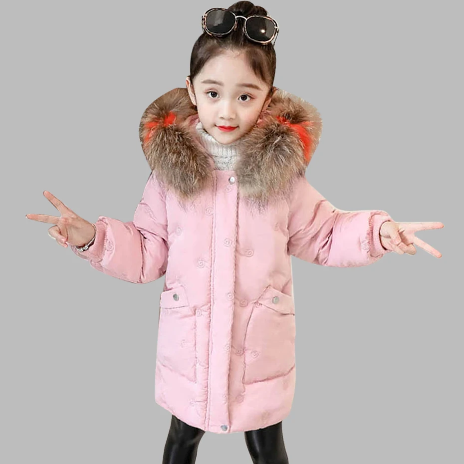 Пуховое пальто для девочек модные парки с вышивкой Верхняя одежда капюшоном и