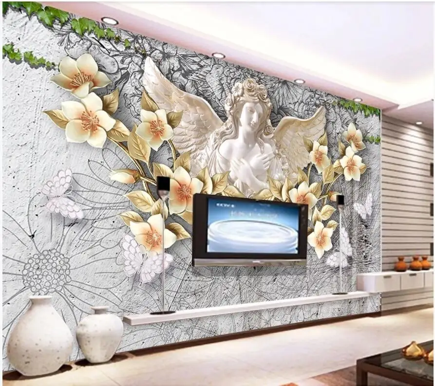 

Пользовательские фото 3d обои Европейский ангел цветок фон домашний Декор Гостиная 3d Настенные обои для стен 3 d