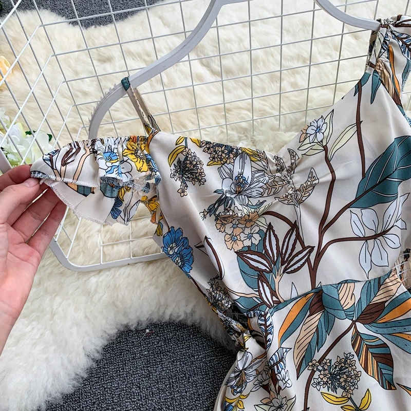 Женское летнее платье с цветочным принтом и оборками винтажные праздничные