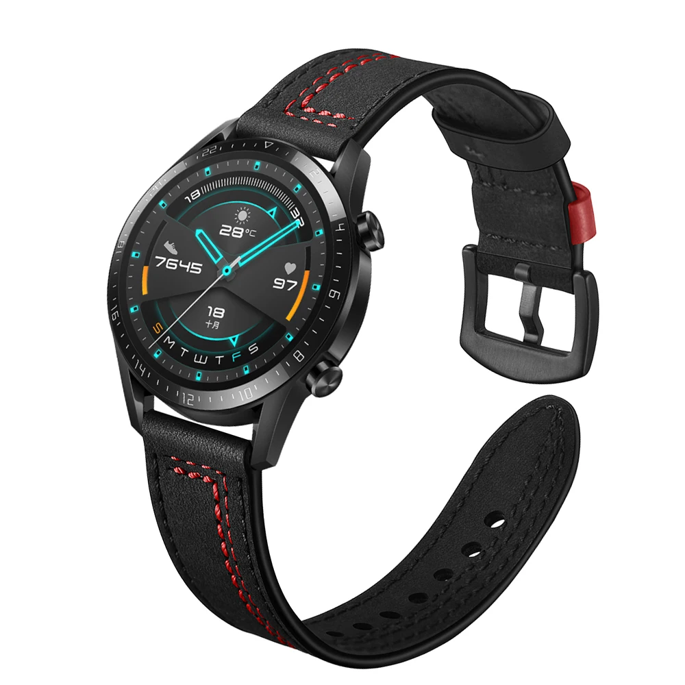 22mm Leather strap For Huawei watch GT-2-2e-pro GT2 GT2e 46 mm bracelet Samsung Gear S3 Frontier/Galaxy Watch 3 45mm/46mm Band