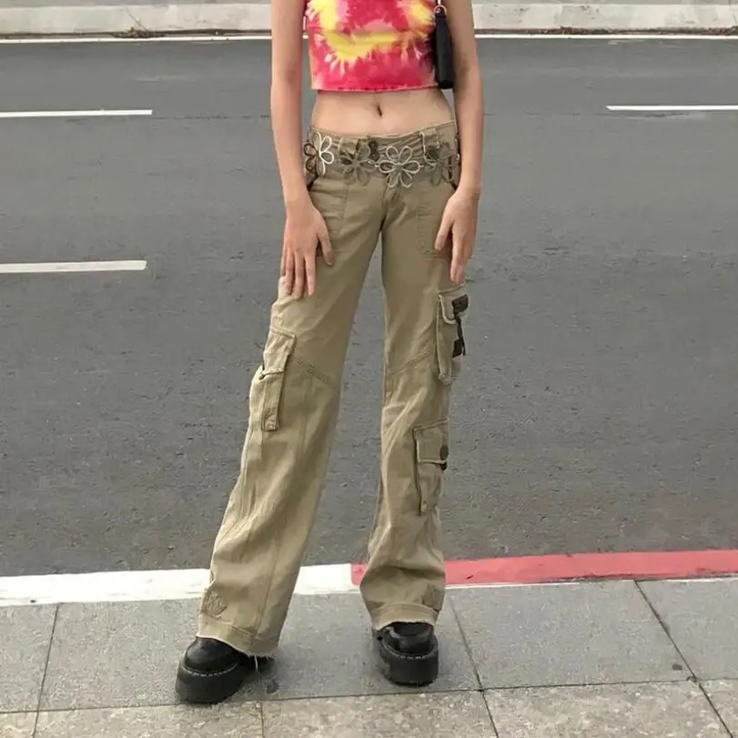 

Indie Streetwear Vintage Cargo Pants Women With Pockets Y2K Retro Full Length Khaki Trousers Autumn Punk Casual Pants w2732