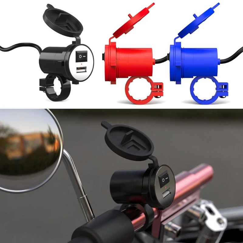 

Universal Motorcycle Handlebar USB Charger with Switch 12V Car Power Bank Mobile Phone GPS Charging Device