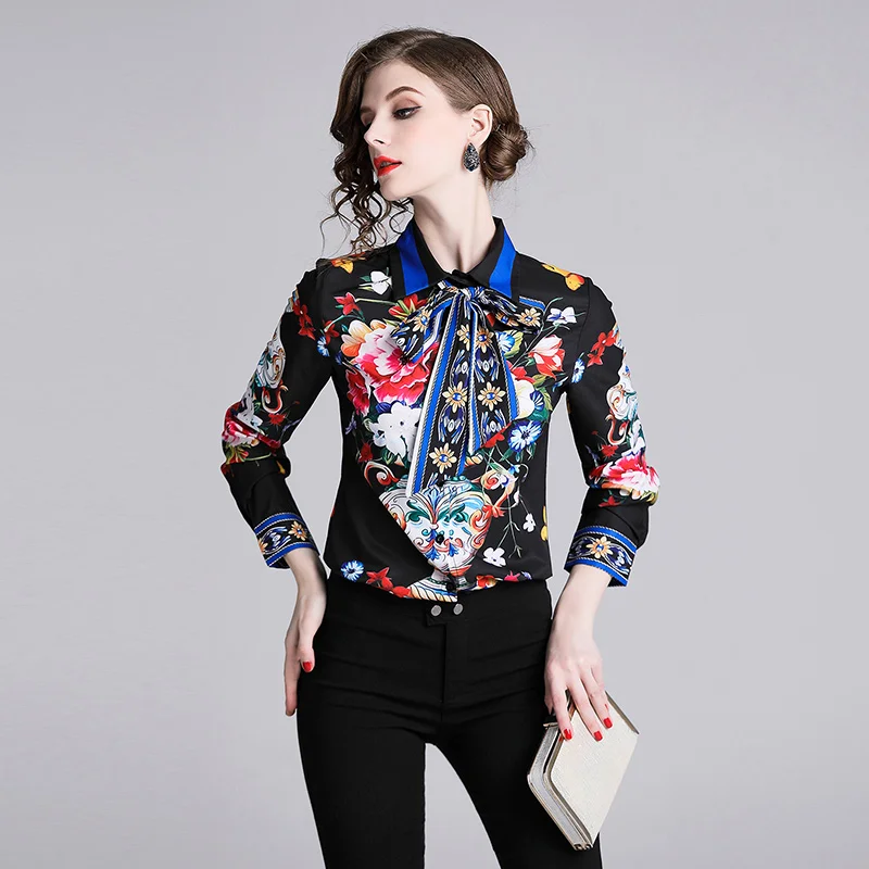 

Europe Fashion Women Blouse Long Sleeve 2021 Spring Elegant Lady Office Work Shirt Floral Print Vintage Blusas Female Tops