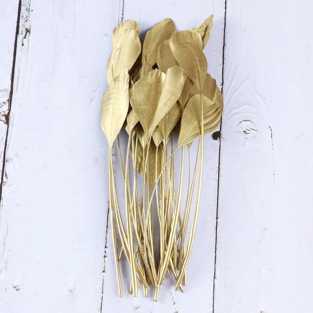 10 шт. Золотые перья гуся натуральные гусиные пухи для изготовления украшений своими руками, декора, ремесла с перьями, оптом.