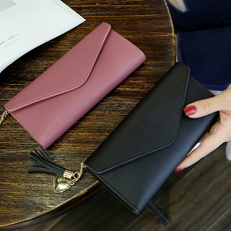 

walet for women hasp envelope portwel damski ladies wallet tassels women's clutch purse female leather billeteras para mujer