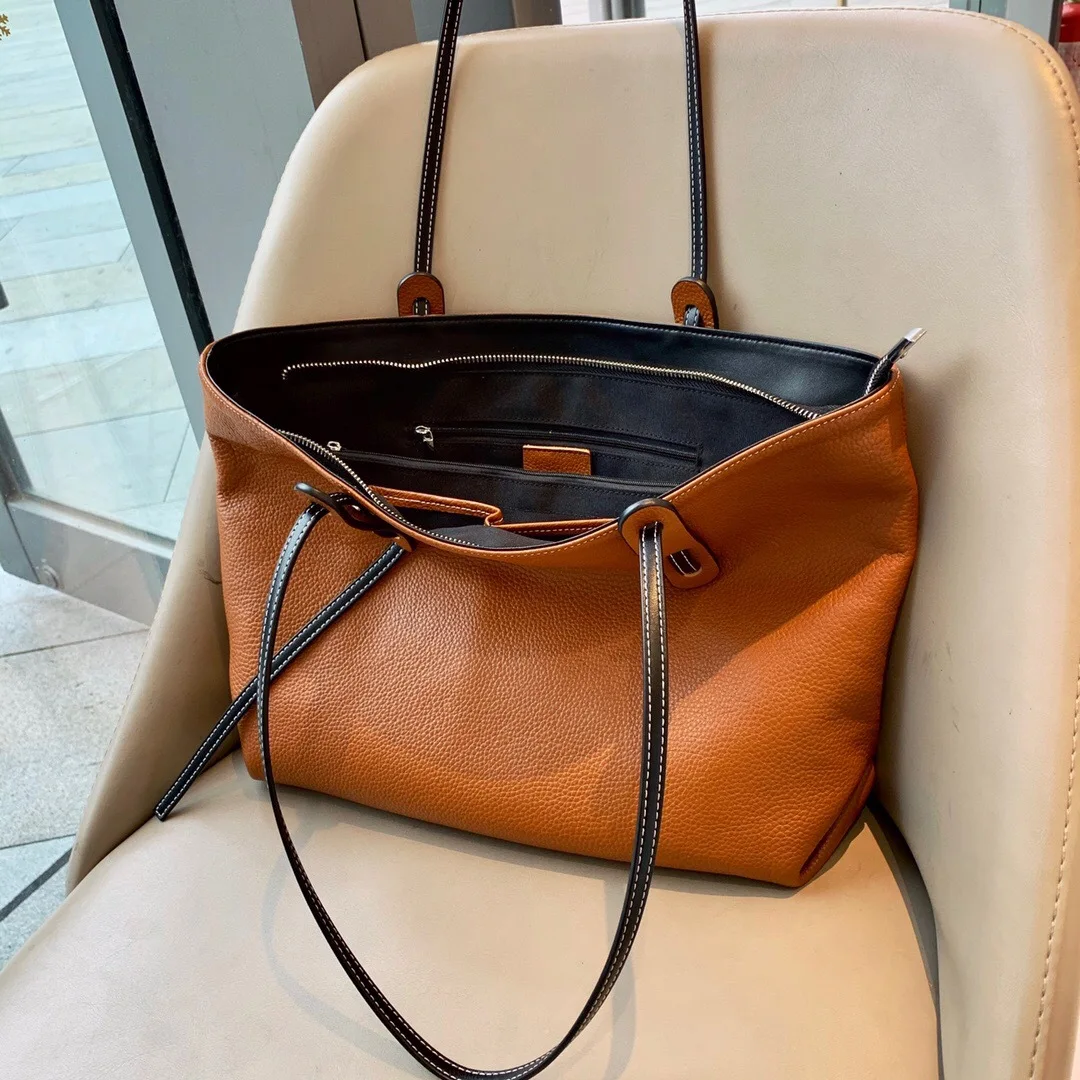

Large capacity shoulder bag 2021 new simple and versatile fashion messenger leather female tote shopping bag