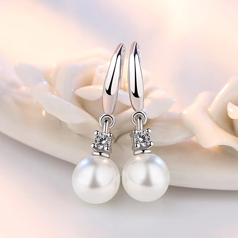 925 Sterling Silver Inlaid Zircon Pearls Earrings Fashion Wedding Jewelry Earings fashion jewelry 2020 For Women