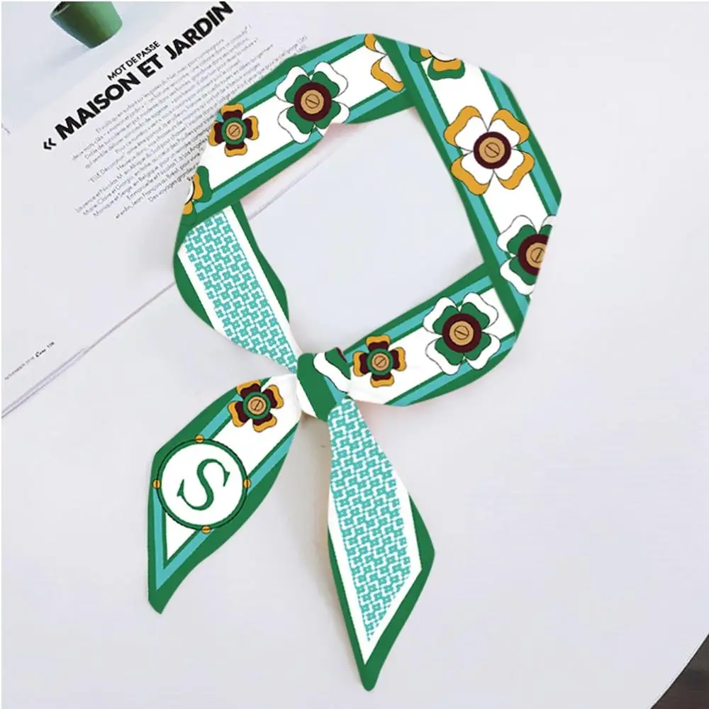 

New Printed Scarf Simple Fresh Comforable Handle Bag Ribbon Headband Lady Girls Small Scarf Slim Fashion Chiffon Small Scarves