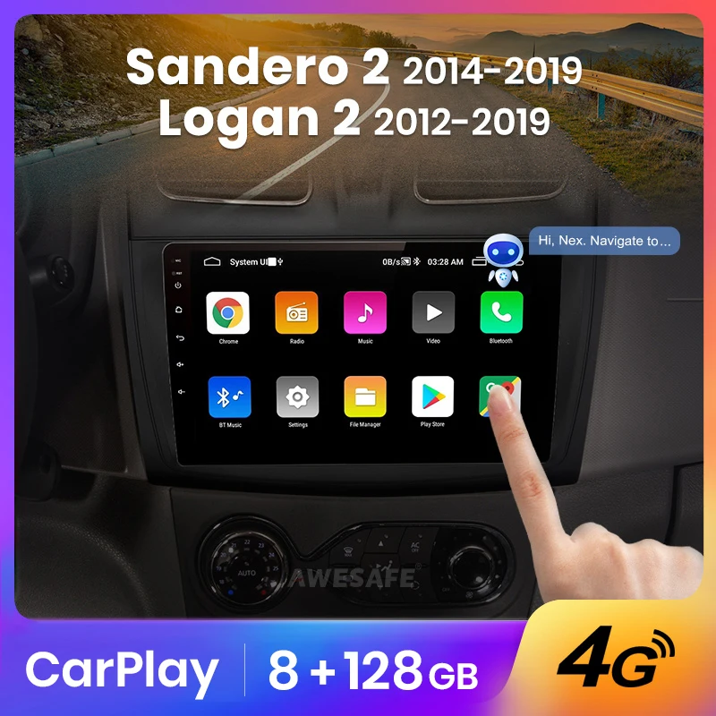 AWESAFE AI Voice 2 din Android автомобильное радио для Renault Logan Sandero 2012-2019 Carplay 4G Автомобильный