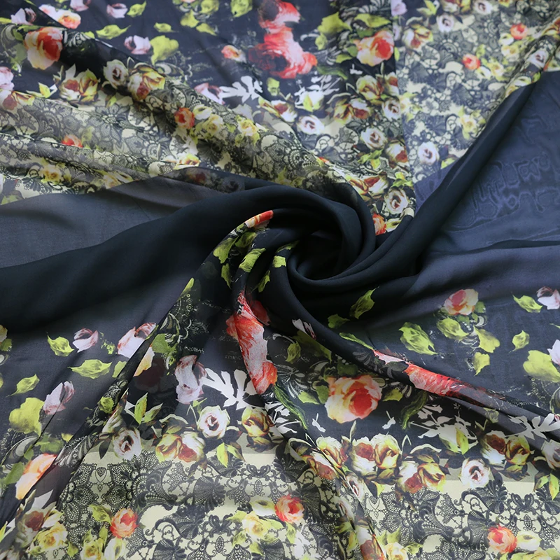 100 см * 138 роза ткань для шарфа Женский шифон Джордж прозрачный черный|Ткань| |