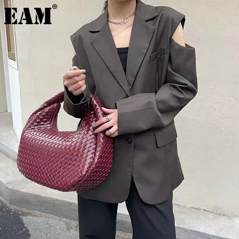 

[EAM] Women New Luxury Elegant Quality Weave Handbag Pu Leather Personality All-match Top-handle Bag Fashion Tide 2021 18A2267