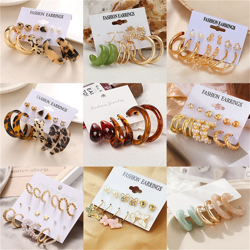 

X Vintage Geometric Metal Earrings Set Punk Pearl Dangle Drop Earrings Set 2021 Trend Set Earrings Jewelry Elegant Earrings Set