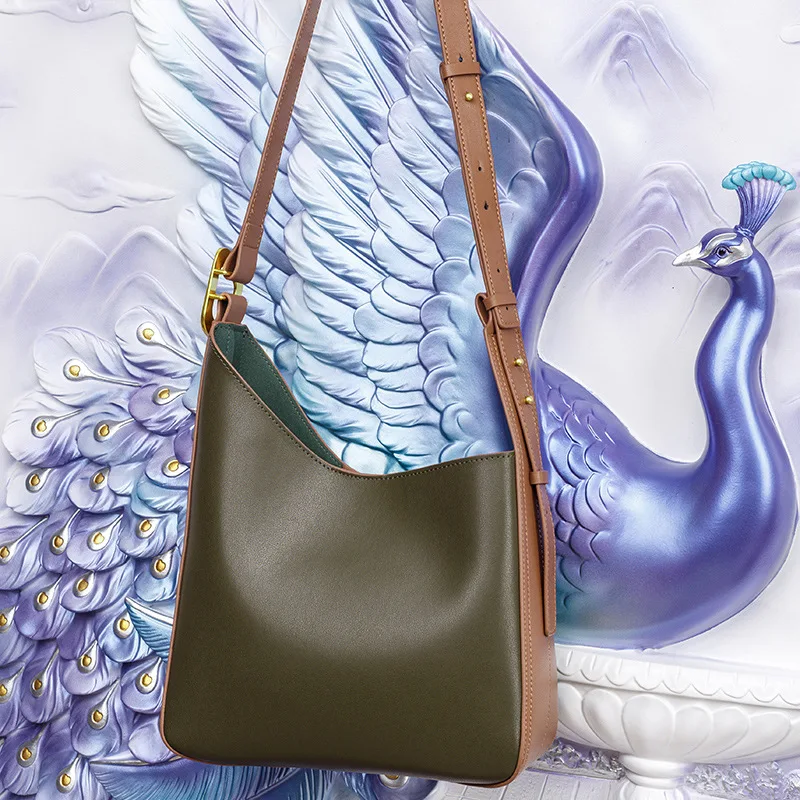 

Роскошная брендовая Модная ретро сумка-мешок из воловьей кожи с верхним слоем высокого качества, простая Универсальная женская сумка-мессе...