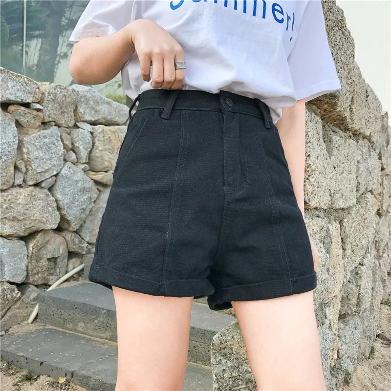 GOPLUS летние шорты женские винтажные однотонные повседневные черные джинсовые с