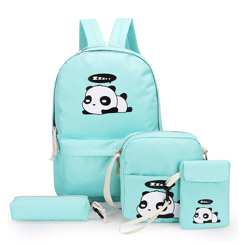 4 шт./компл. симпатичный холщовый школьный рюкзак с принтом панды для мальчиков и
