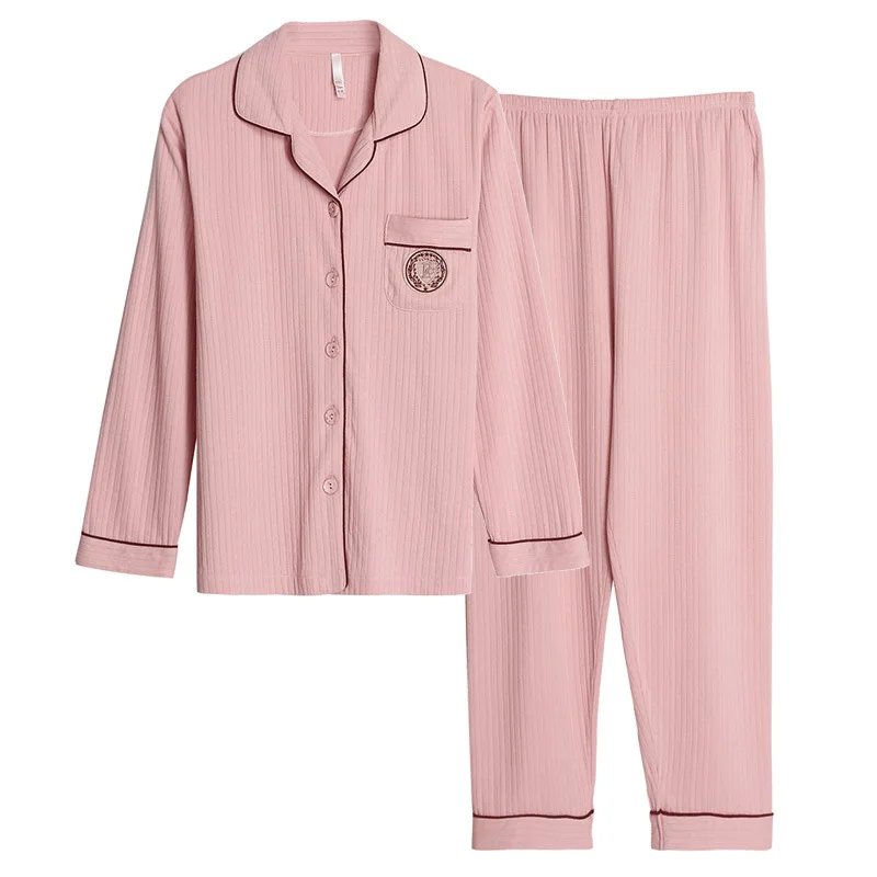 

Women autumn winter pajamas classic long-sleeved cardigan solid color casual home wear suit loose plus size pajamas ladies suit