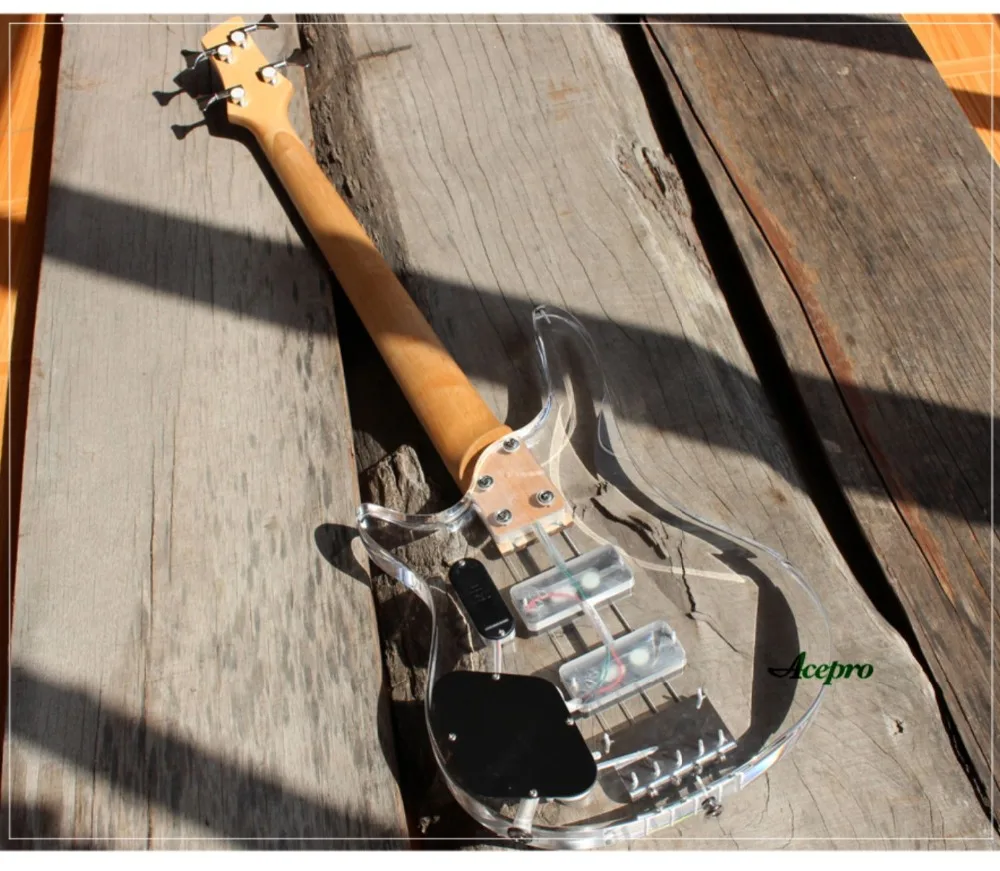 4-струнный светодиодный светильник Акриловая электрическая бас-гитара зеленый