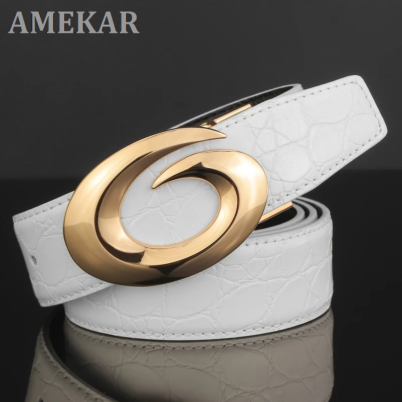 

Designer belts men round slide buckle casual white belt fashion genuine leather belt young men luxury Waist Strap ceinture homme