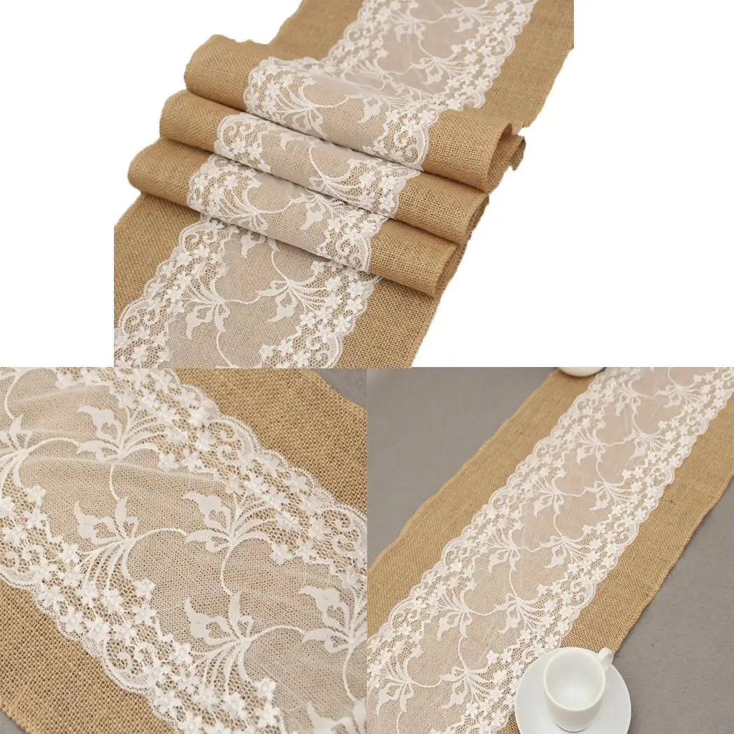 Таблица мешковины Кружева Лоскутные настольные бегуны прямоугольник Рождество