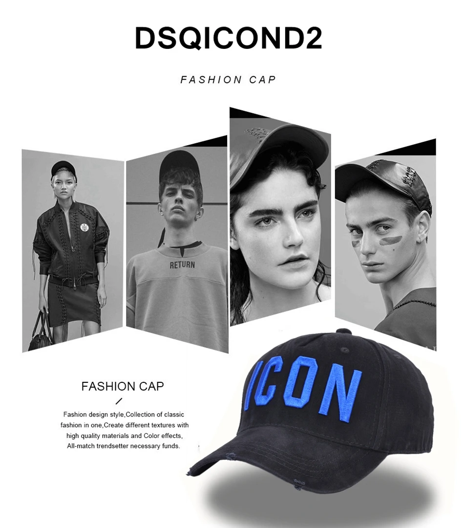 DSQICOND2 новая промытая хлопковая бейсболка икона буквы бейсбольные шапки снепбеки для мужчин женщин папа шляпа Вышивка Повседневная кепка хип