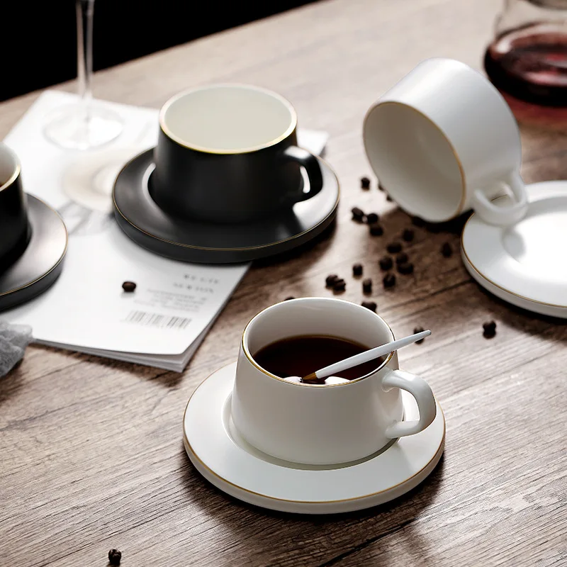 Custom Japanese Style Ceramic 250ML Cappuccino Coffee Cup And Saucer Set Matte Brief Reusable Personalized Espresso Milk Tea Mug