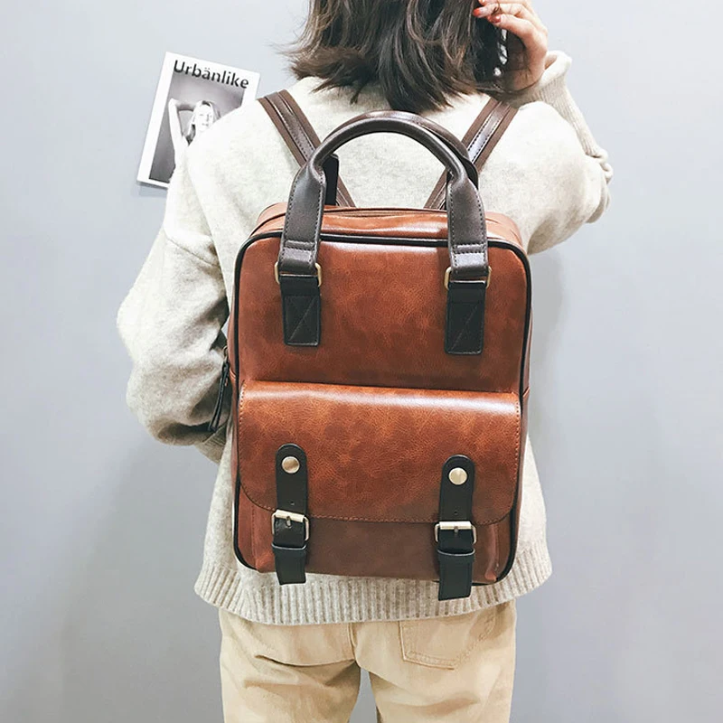 

Women Anti Theft Backpacks Students Brown School Bags For Teenage Girls Waterproof Vintage Laptop Leather Big Travel Backpack