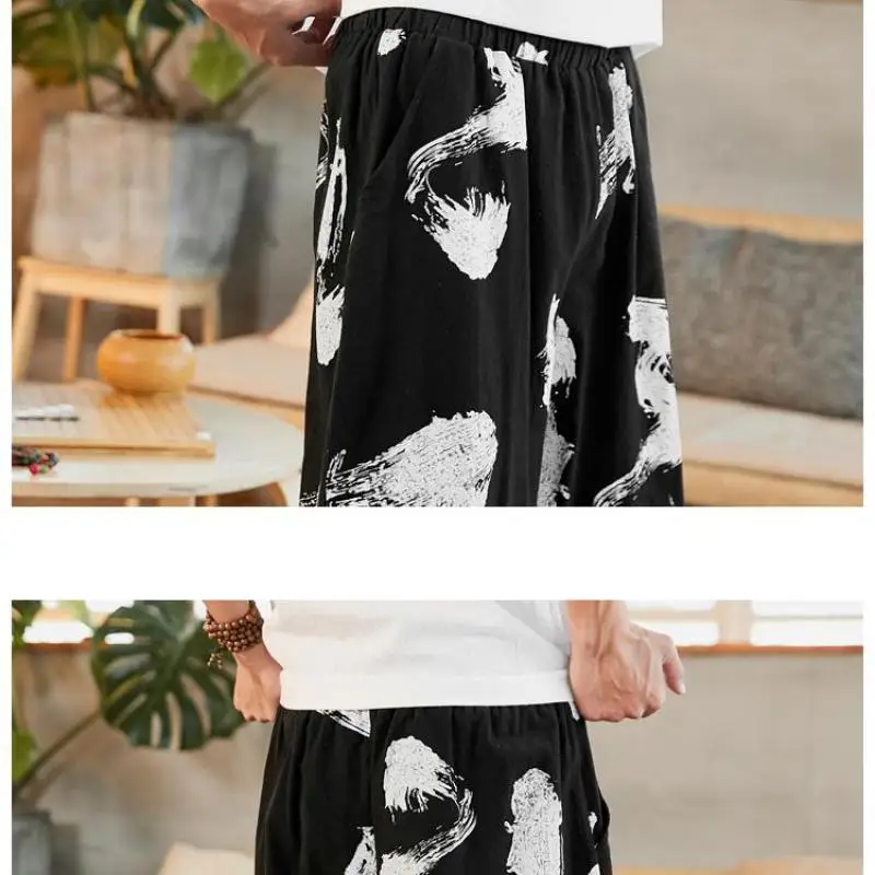 

2021 Men Harem Pants Painting Elastic Waist Mens Sweatpants Joggers Casual Baggy Linen Trousers Fashion Streetwear Pants XXXXXL