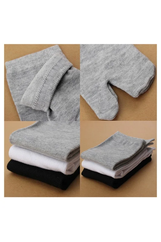 

3 Pairs Japanese Kimono Flip Flop Sandal Split Toe Tabi Ninja Geta Zori Socks White+Black+Grey