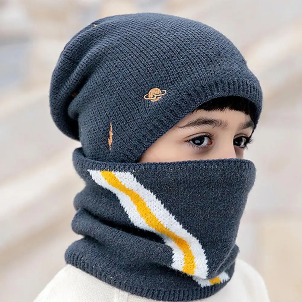 

80% HOT SALES！！！Neckerchief Set Embroidery Warm All-match Plushy Knit Hat For Winter