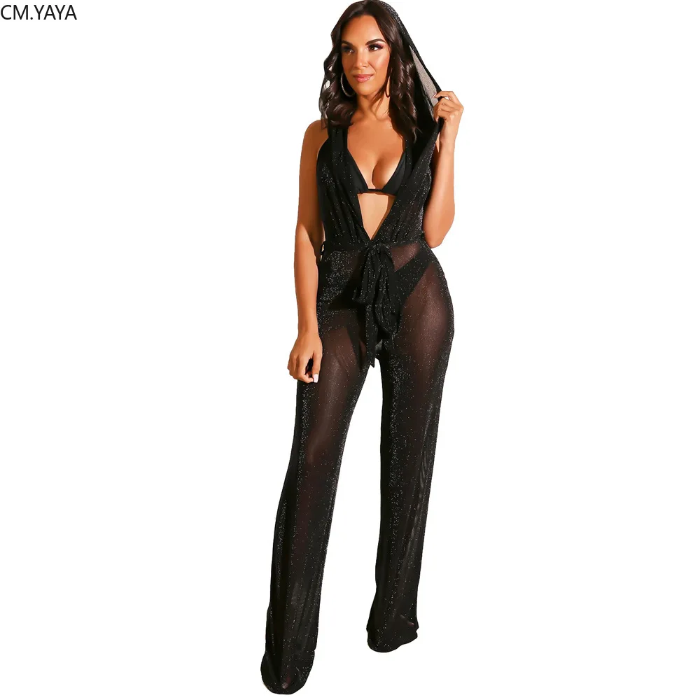 women Halter V-neck high waist deep v-neck mesh transparent bodycon jumpsuit female sexy club party romper playsuit GLLS6295 | Женская