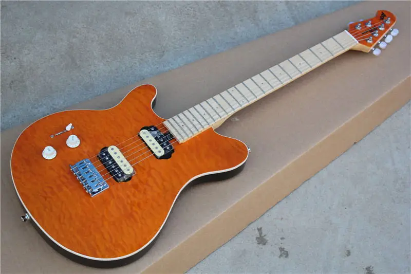 

Axis left hand electric guitar, big cloud pattern, orange, retro neck, double pickup, real pictures, can be modified and customi