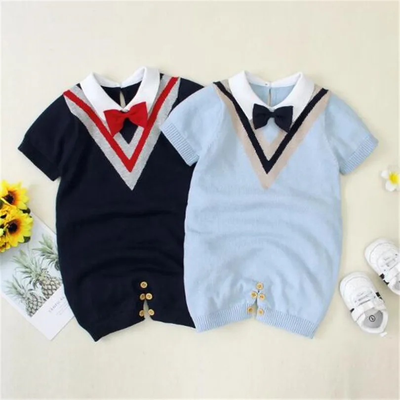 

Одежда для маленьких мальчиков, Детский Костюм Джентльмена, вязаный детский комбинезон с коротким рукавом, боди для новорожденного мальчик...