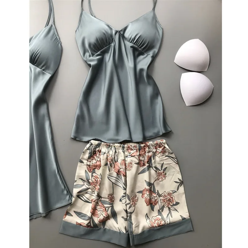 Пижамный комплект Женский демисезонный из искусственного шелка с нагрудными