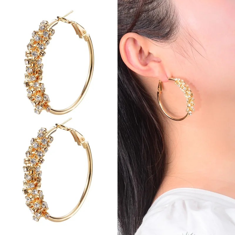 flower gold hoop Винтаж корейской моды Chic серебро большой обруч серьги Kpop цирконий жемчуг длинные кисточки серьги для женщин заявление свадьба - Окраска металла: flower gold hoop