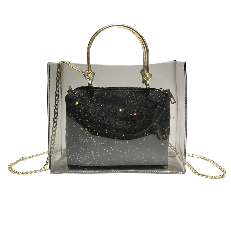 Лазерная прозрачная Желейная сумка женская модная металлическая цепочка ручная