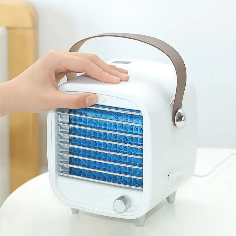 

Vintage Portable Air Conditioner Small USB Desktop Cooling Fan Built-in Ice Box Strong Wind with LED Night Light for Home Office