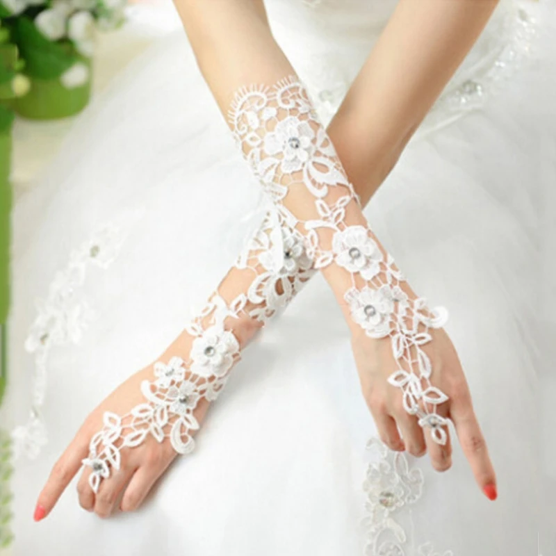 

Wedding Bride Gloves Lace Bridal Dress Luxury Long Fingerless Accessories Party XX9D