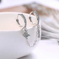 womens double ear hole hoop earrings bohemia two hoops connected with chain crystal stud charming earring piercing jewelry