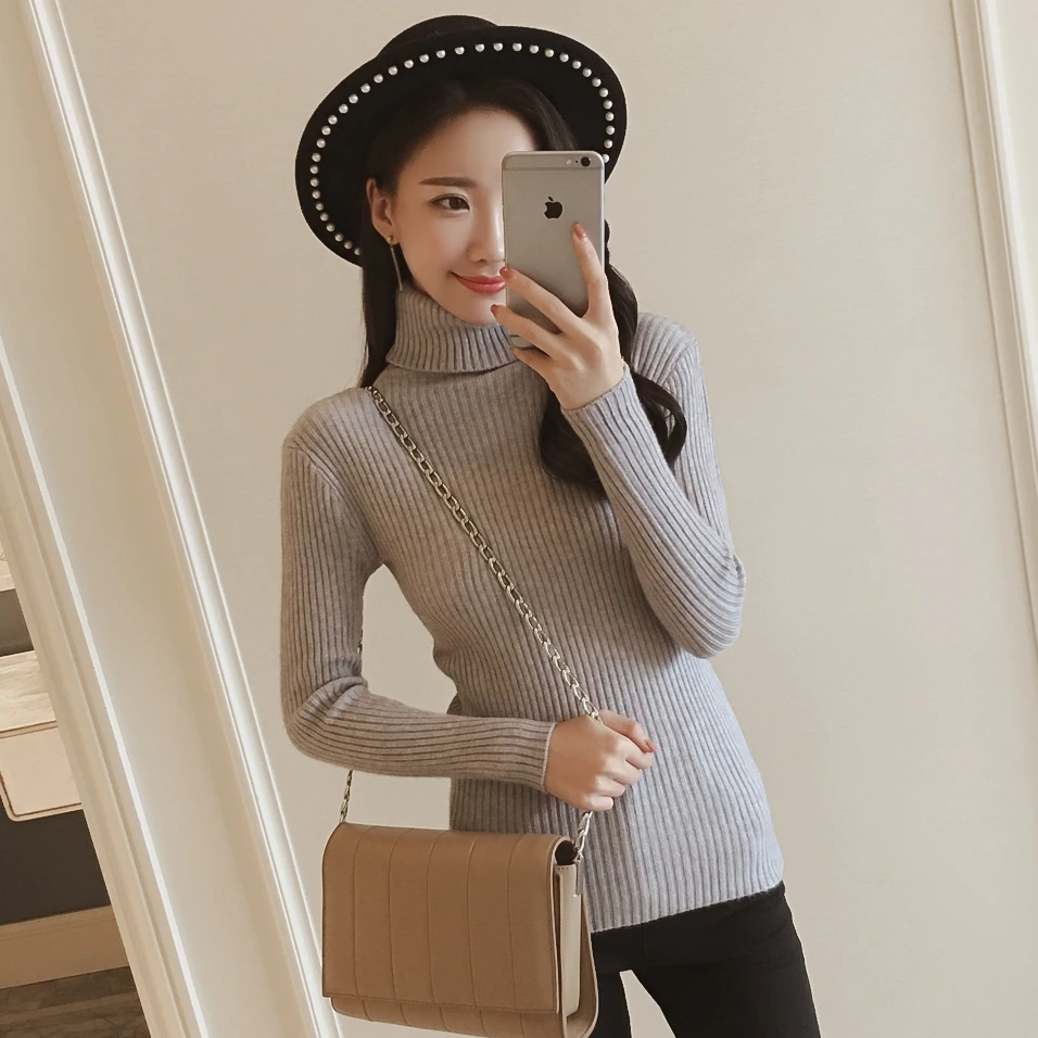 

Women knitted cotton 2019 Women Sweater Autumn and Winter New Slim was thin Turtleneck Sweater Pullover Warm Soft Full Sleeve