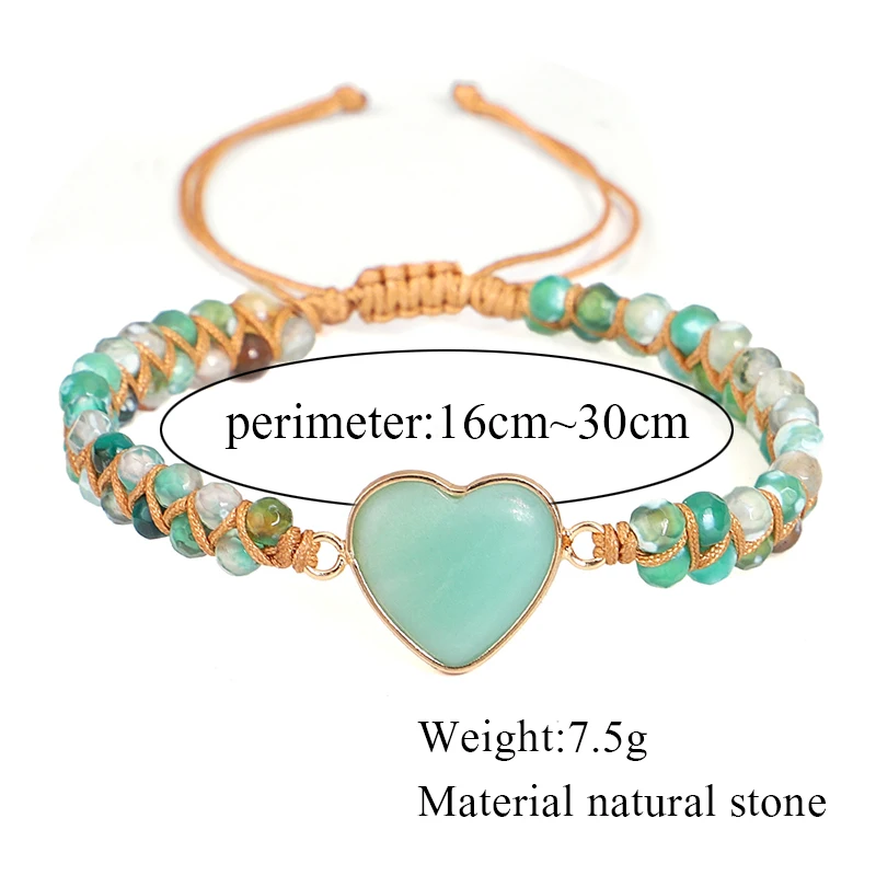 

Natural Stone Heart Shape Charm Bracelets For Women Handamde String Braided Bracelets Lover Wrap YOGA Bracelet