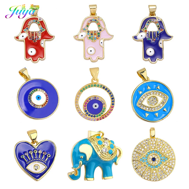 

Juya DIY Hamsa Hand Pendant Supplies Handmade Enamel Fatima Greek Evil Eye Charms For Turkish Talisman Fashion Jewelry Making