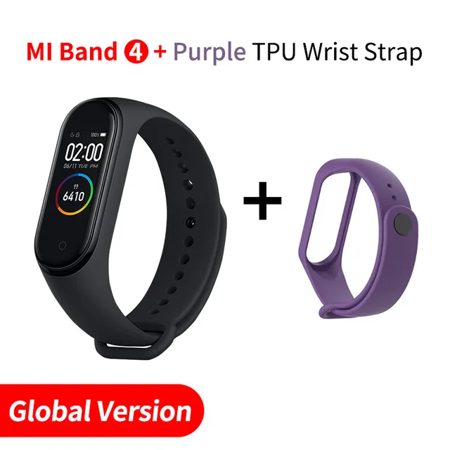 Add Purple Strap Глобальная версия Xiaomi Mi 4 смарт-Браслет фитнес-браслет трекер сердечного ритма цветной дисплей мгновенное сообщение 135 мАч часы - Цвет: Add Purple Strap