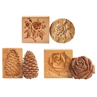 creative wooden cookie mold flower pine nut rose shape mold home kitchen homemade biscuit cake dessert mold baking tools