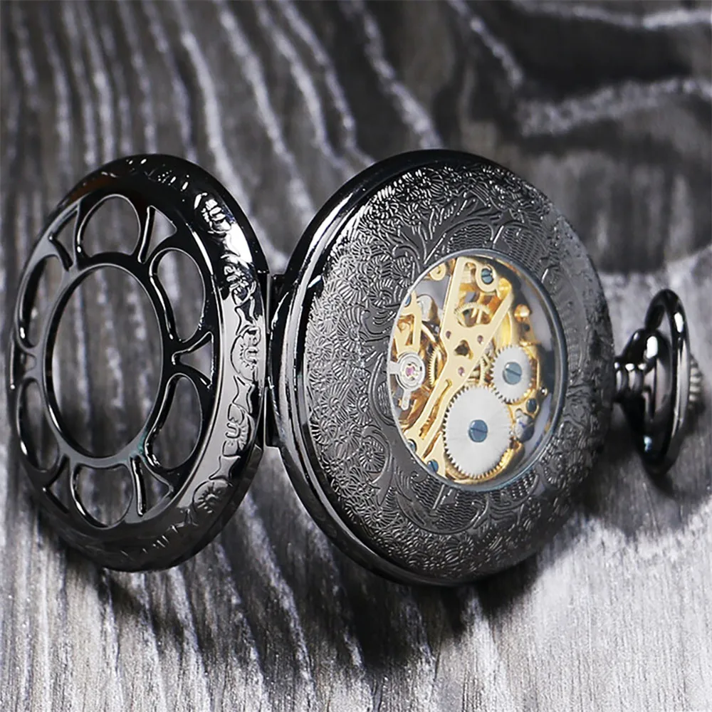 Retro Hollow Pumpkin Flower Mechanical Pocket Watch Vintage Pendant Clock Male Roman Numerals Display Hand Winding Timepiece