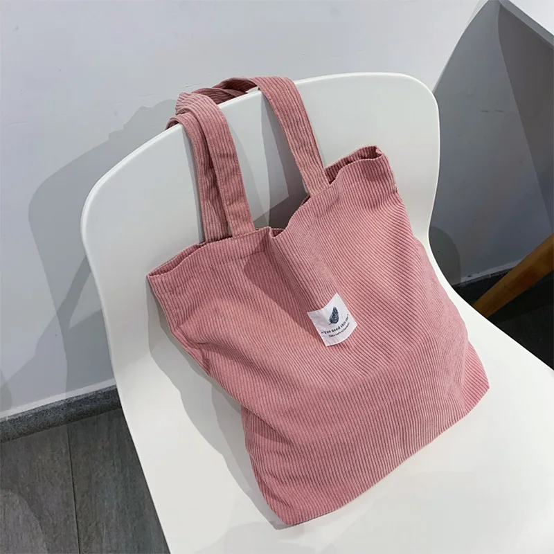 

2020 Winter Corduroy Shoulder Shopping Bags Purse Handbag for Women's Shopper Large Capacity Casual Daily Female Foldable Totes