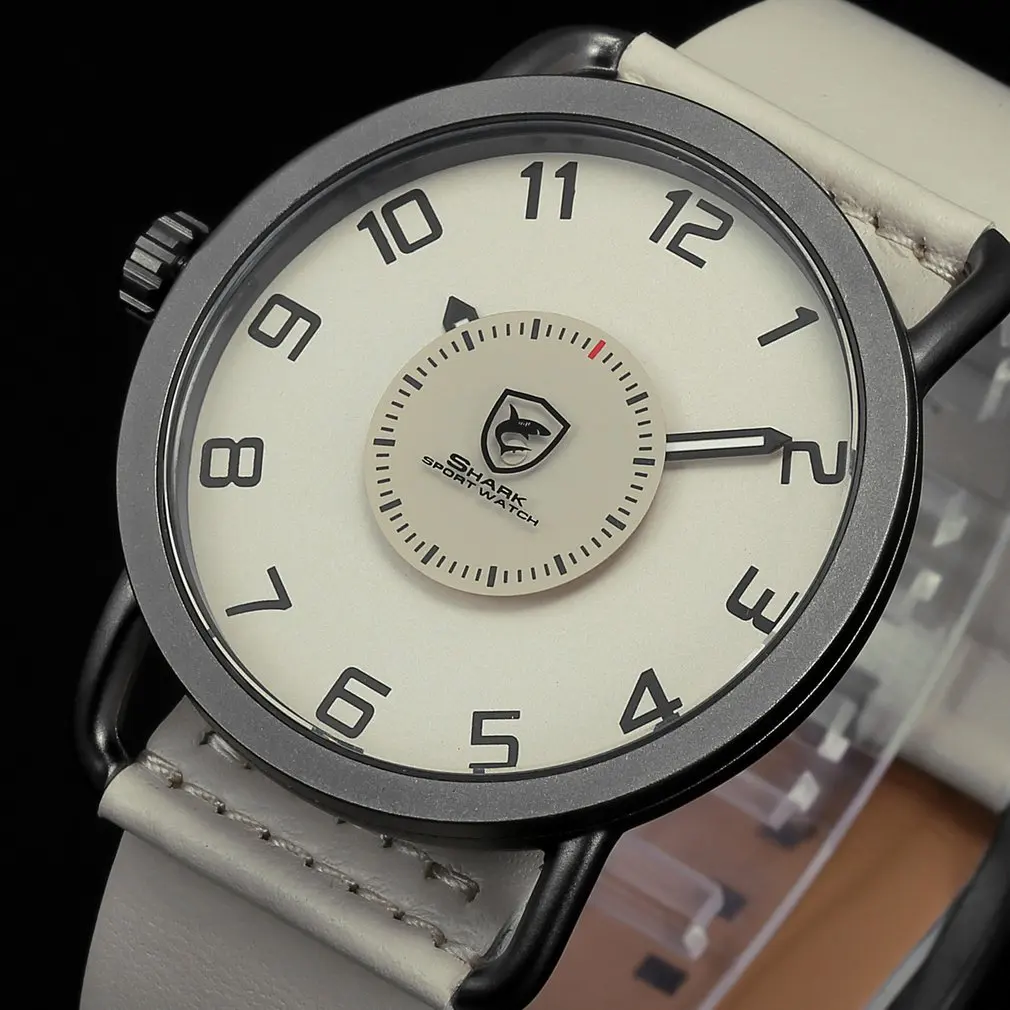 Часы наручные мужские водонепроницаемые кварцевые черные с кожаным ремешком -